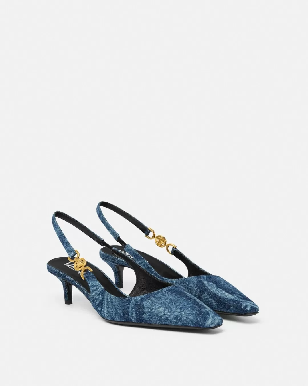 Barocco Denim Low Slingback Pumps*Versace Best Sale