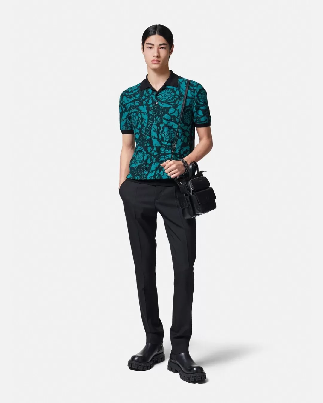 Barocco Silhouette Knit Polo Shirt*Versace Cheap