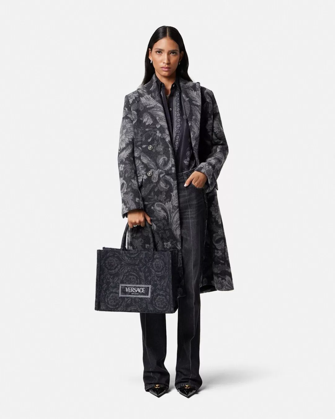 Barocco Stencil Wool Long Coat*Versace Outlet