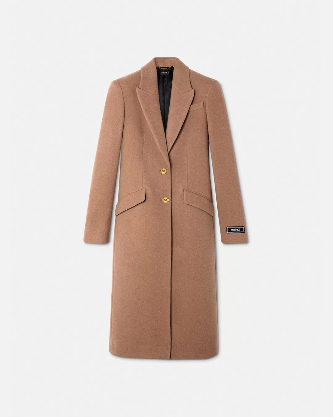 Camel Wool Single-Breasted Long Coat*Versace Best