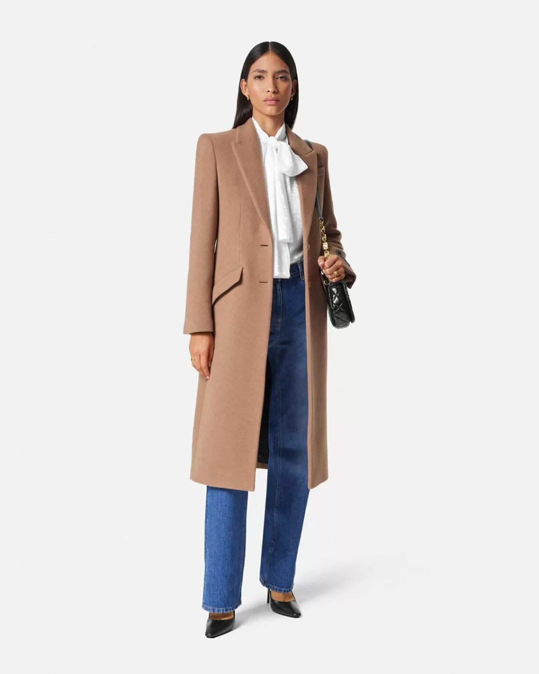 Camel Wool Single-Breasted Long Coat*Versace Best