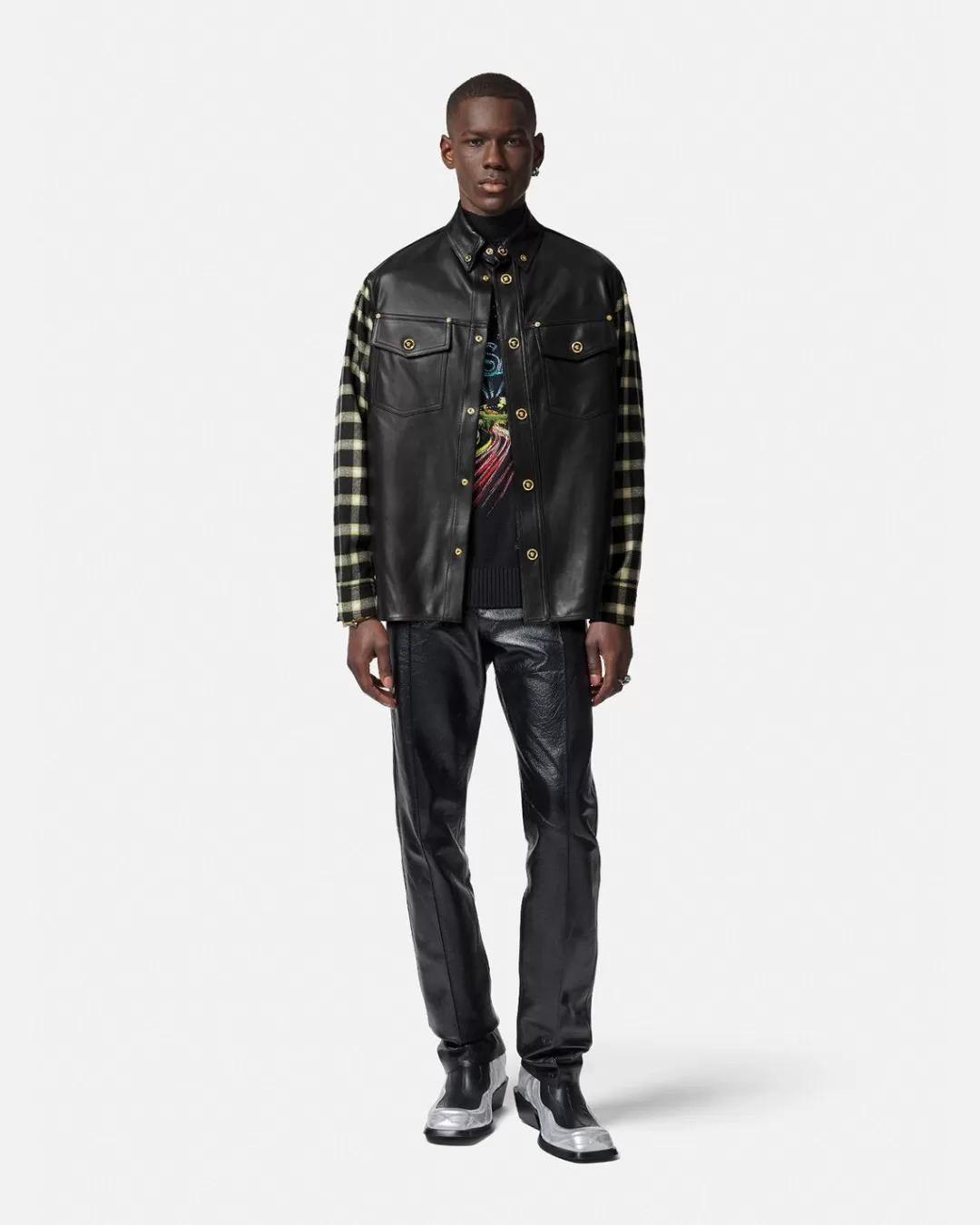 Checked Leather Blouson Jacket*Versace Fashion