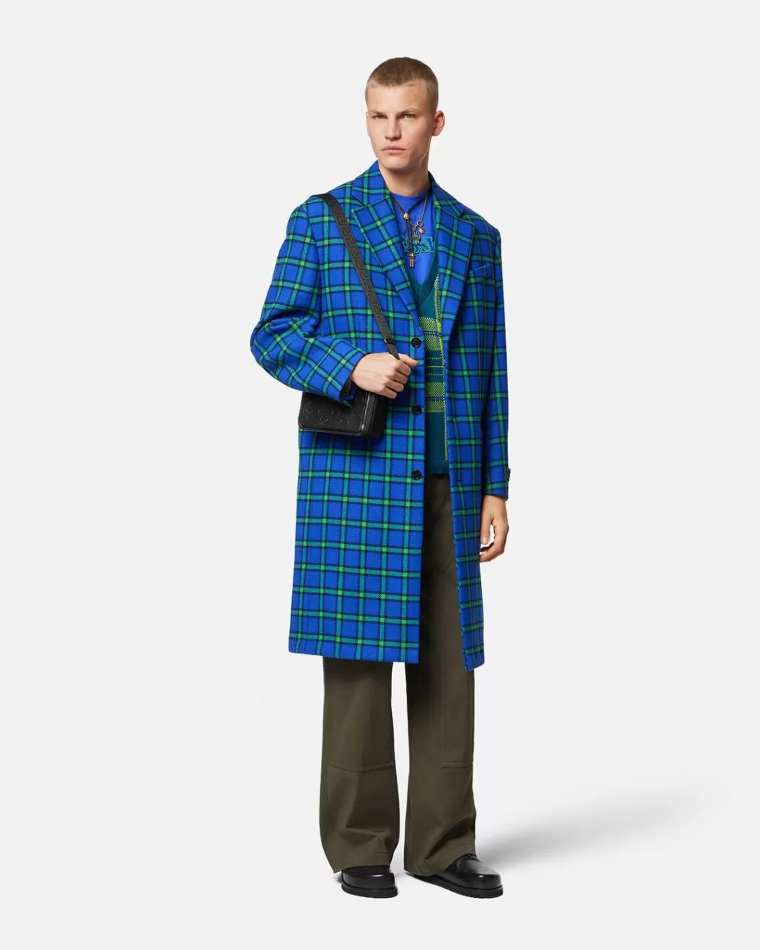 Checked Single-Breasted Long Coat*Versace Outlet