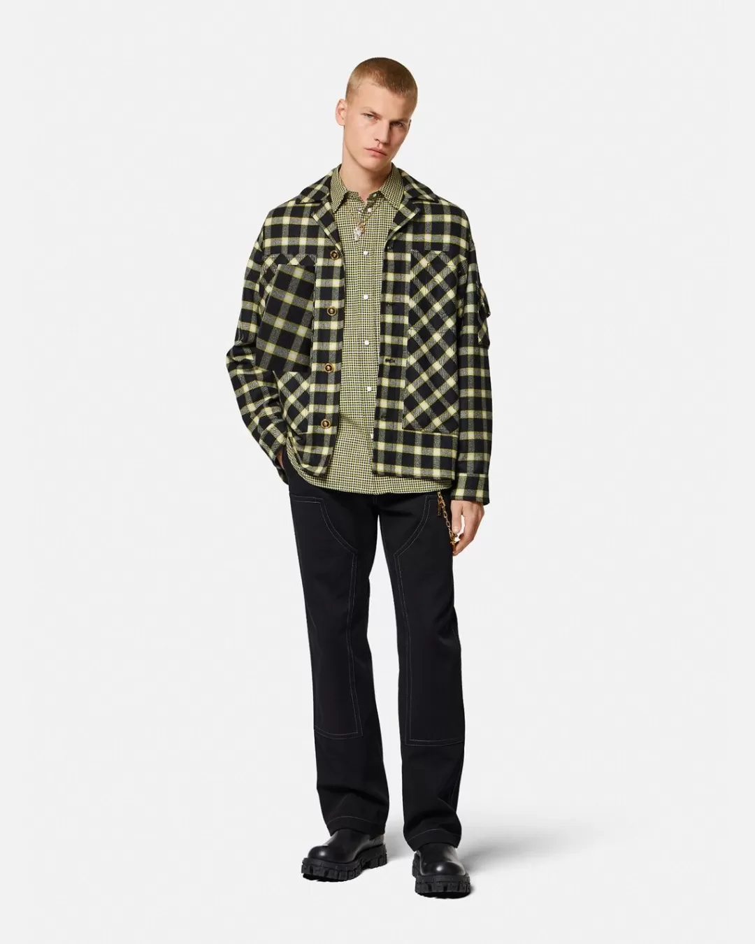 Checked Wool Overshirt*Versace Discount