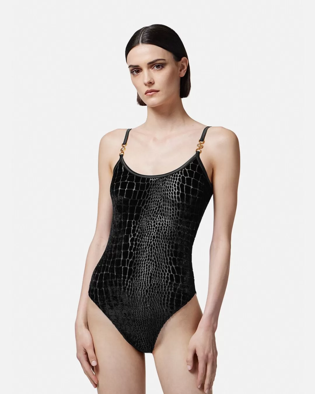 Croc-Effect Devore Velvet Bodysuit*Versace Clearance