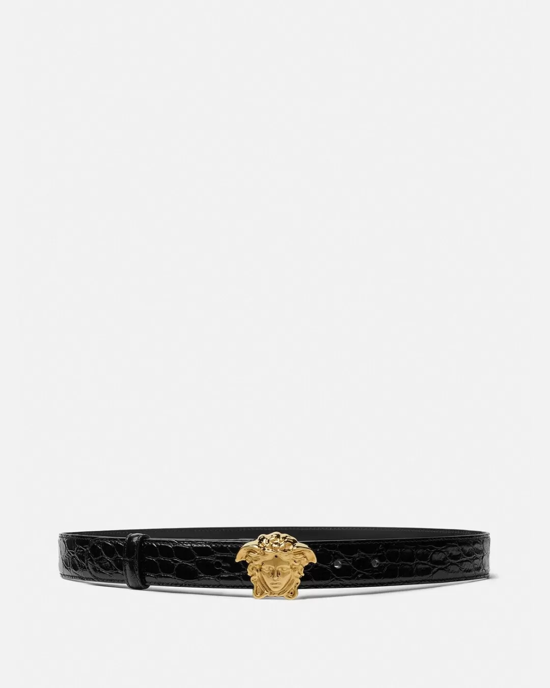 Croc-Effect La Medusa Leather Belt*Versace New