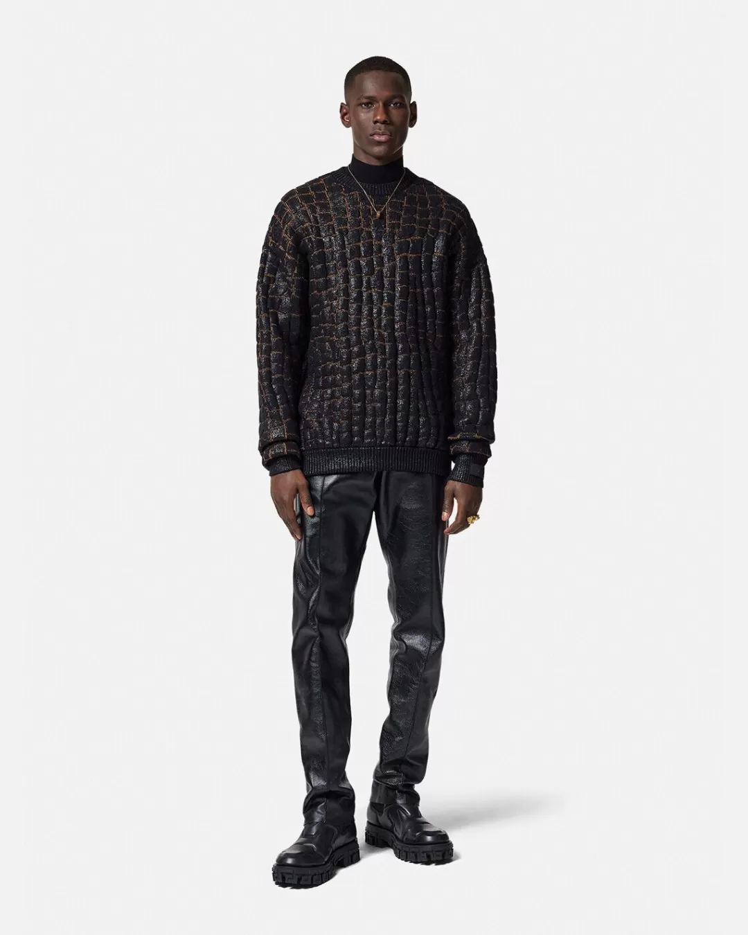 Croc-Effect Laminated Jacquard Sweater*Versace Best