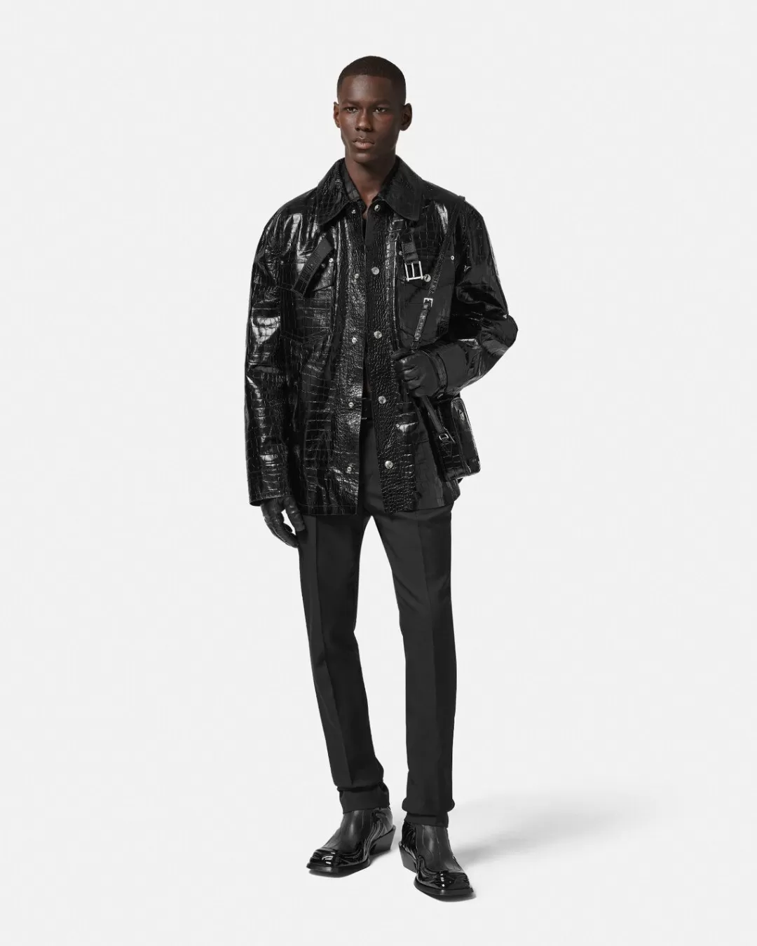 Croc-Effect Leather Blouson Jacket*Versace Fashion