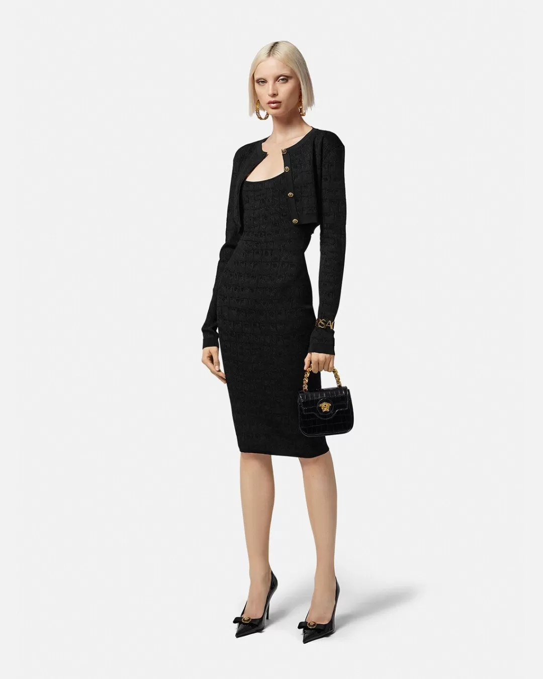 Croc-Jacquard Knit Mini Dress*Versace Hot