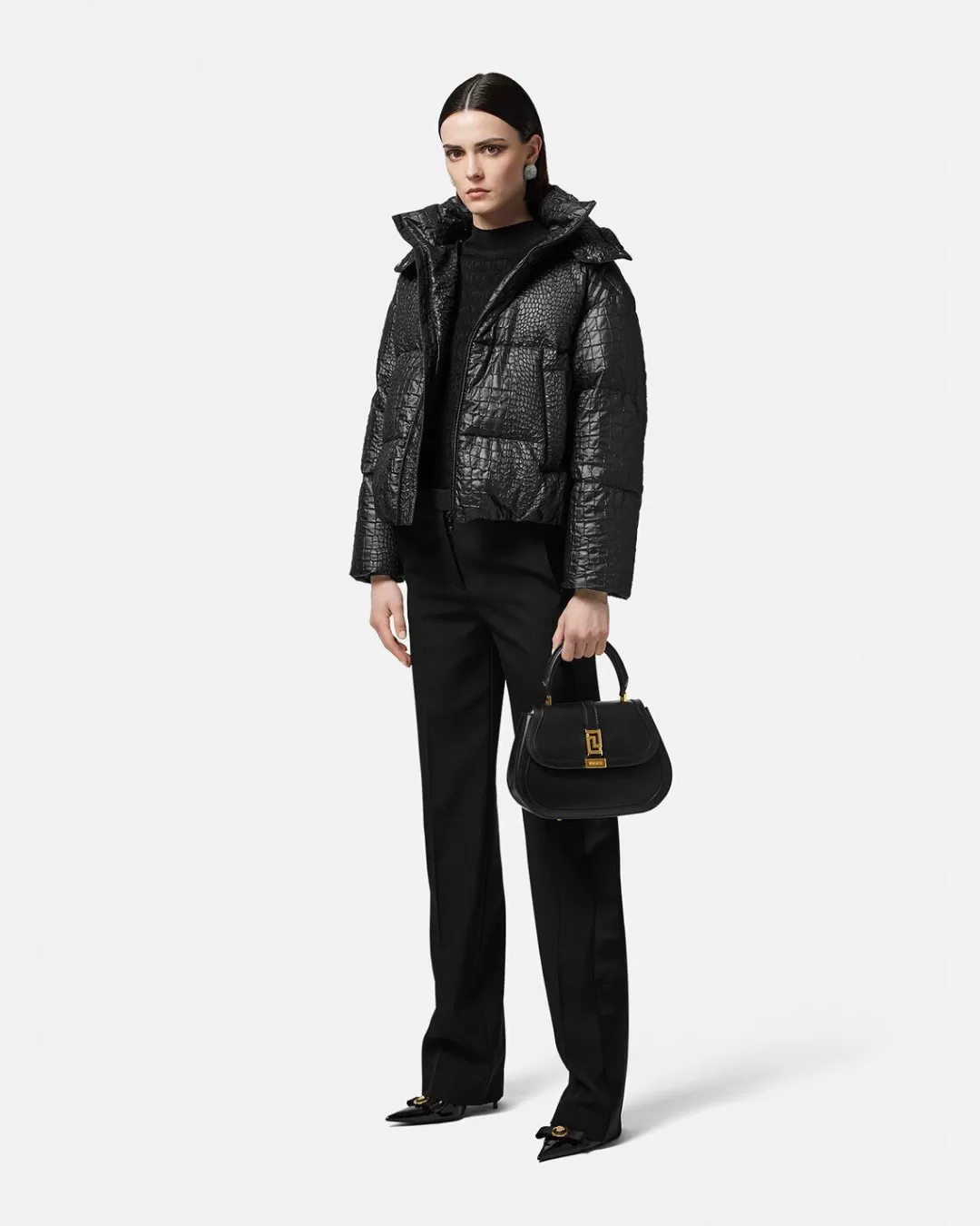 Croc-Lacquered Cloquet Puffer Jacket*Versace Fashion