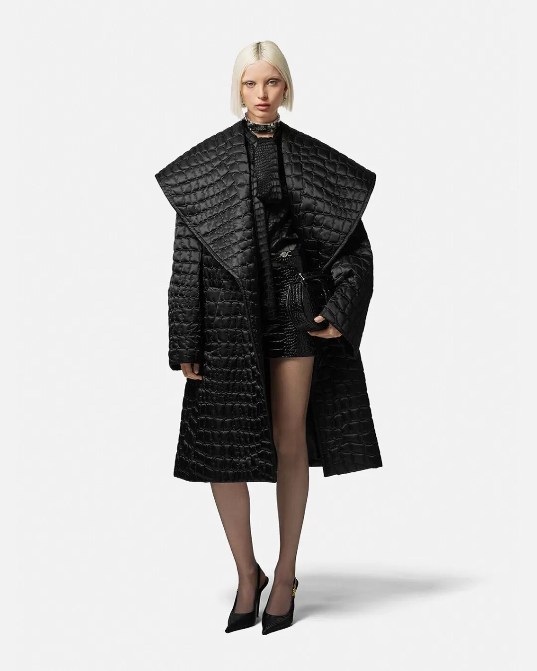 Croc-Quilted Nylon Coat*Versace Best