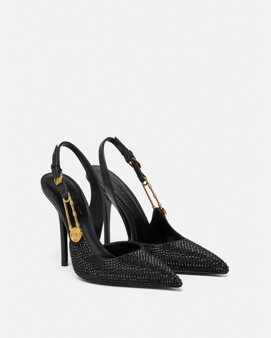 Crystal Safety Pin Slingback Pumps*Versace Fashion