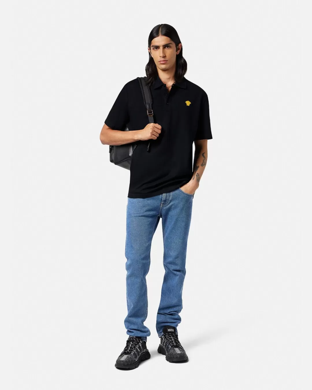 Embroidered Short-Sleeved Polo Shirt*Versace Best Sale