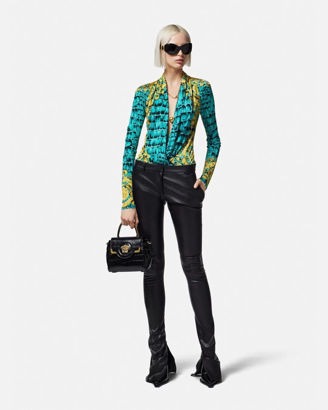 Flared Slim-Fit Leather Pants*Versace Cheap