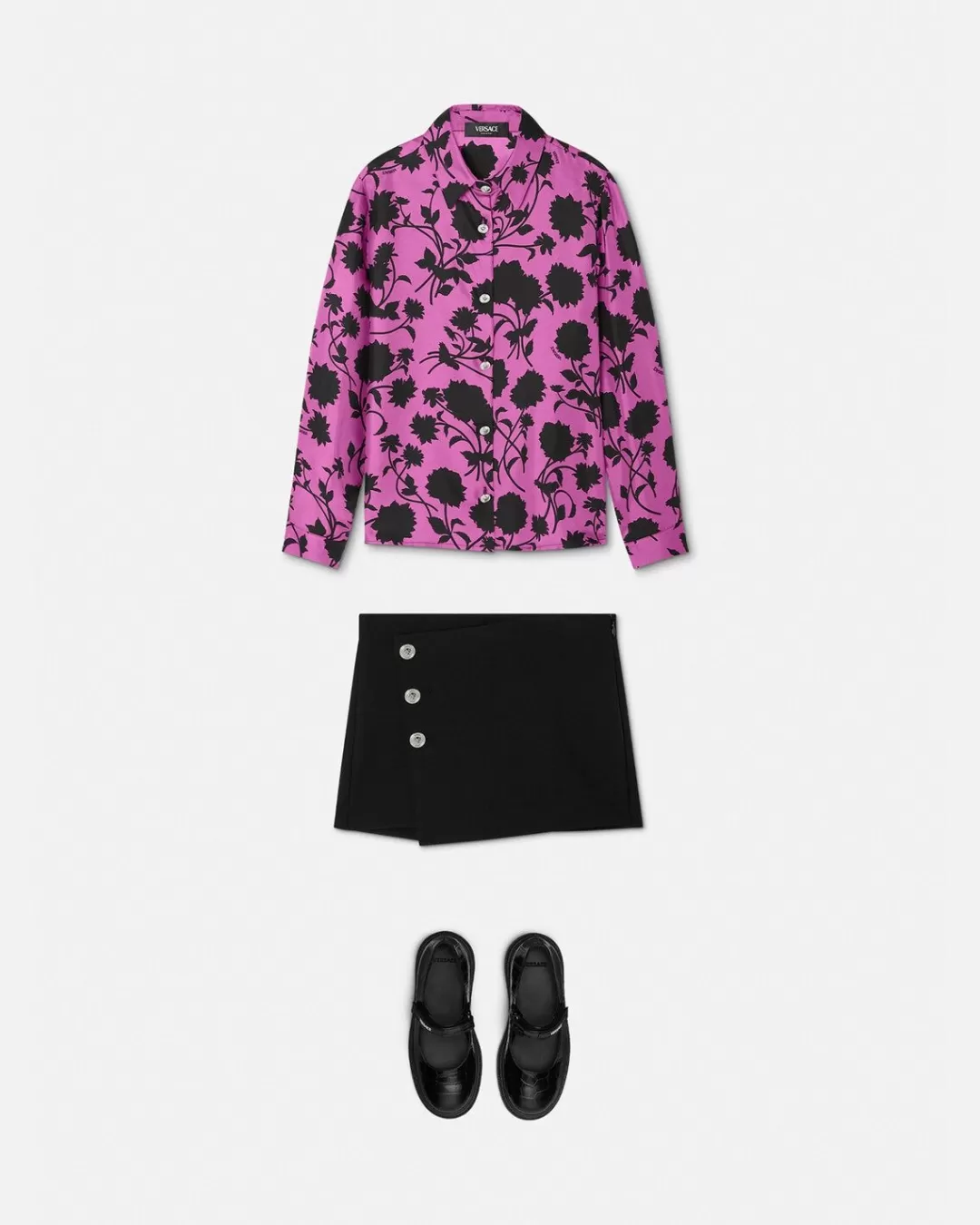 Floral Silhouette Kids Silk Shirt*Versace Online