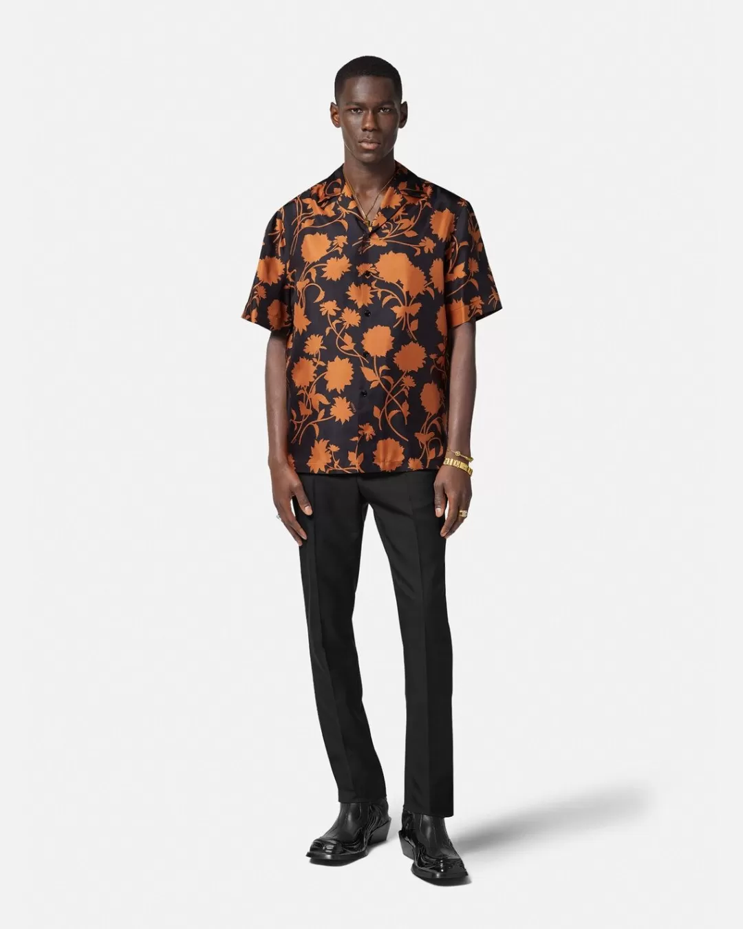 Floral Silhouette Silk Shirt*Versace Cheap