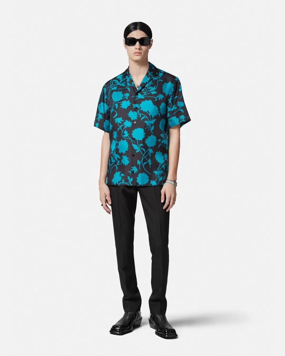 Floral Silhouette Silk Shirt*Versace Fashion