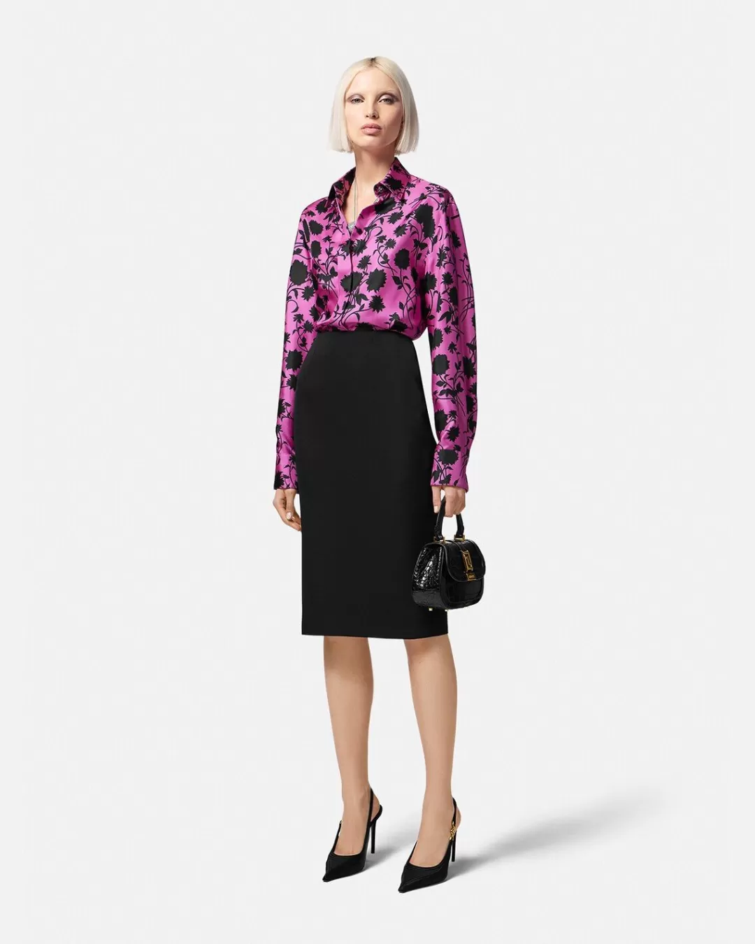 Floral Silhouette Silk Shirt*Versace Best Sale