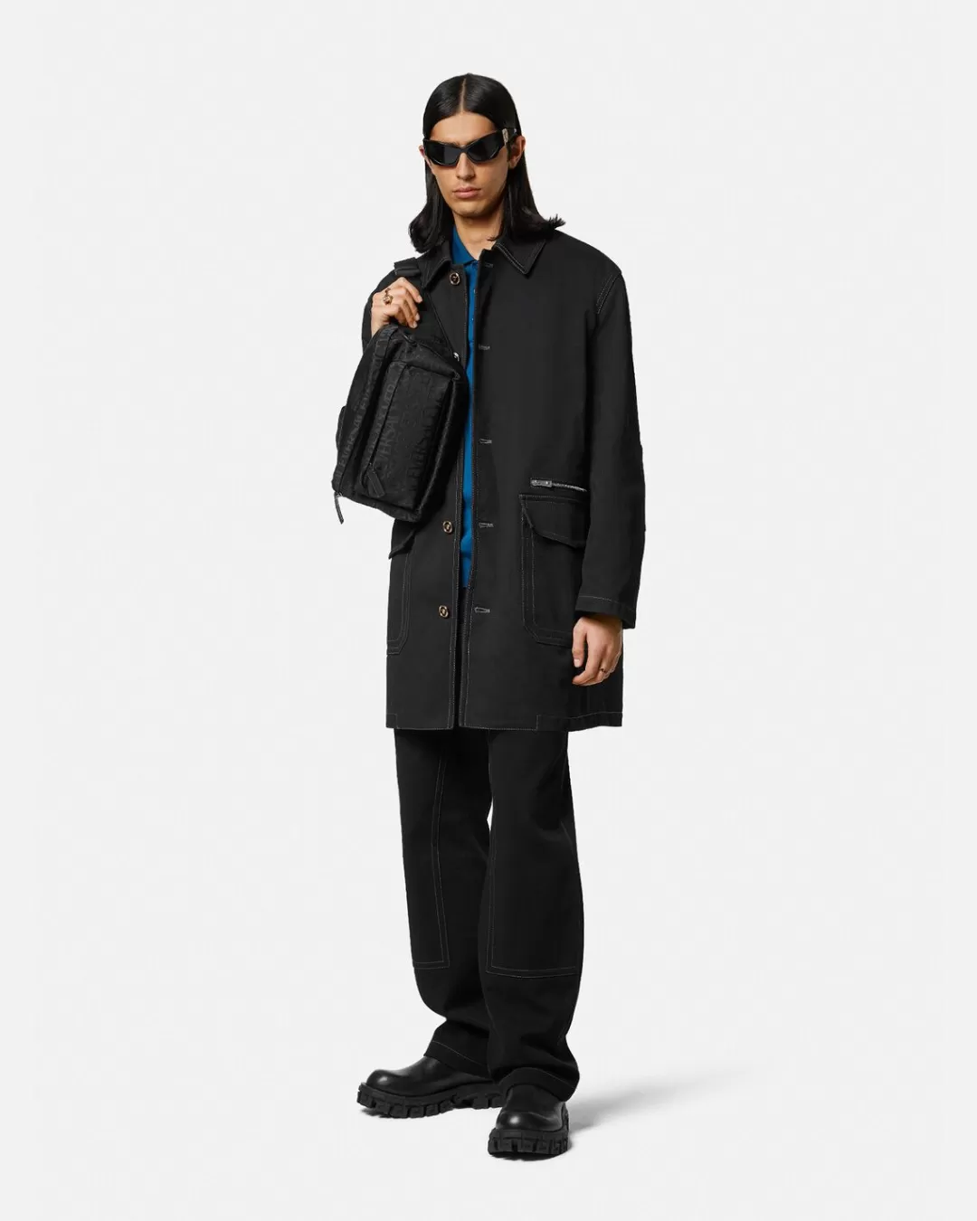 Gabardine Single-Breasted Coat*Versace Online