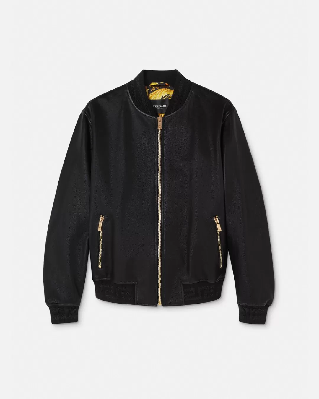 Greca Leather Bomber Jacket*Versace Outlet