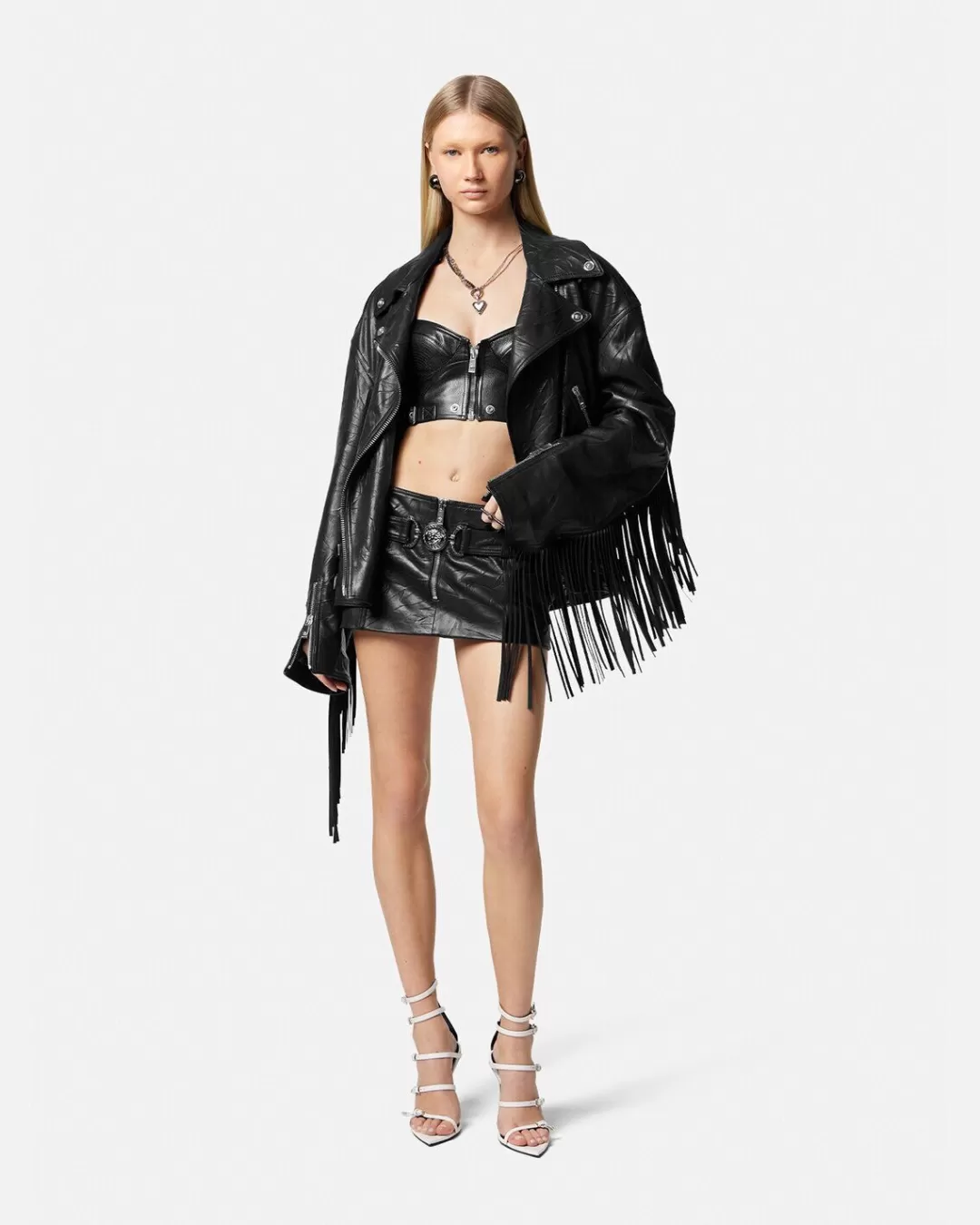 Leather Biker Bralette Top*Versace Outlet