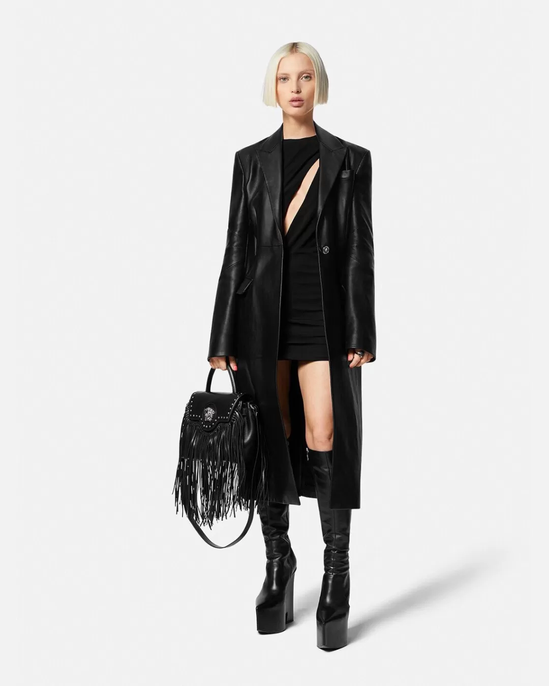 Leather Long Coat*Versace Discount