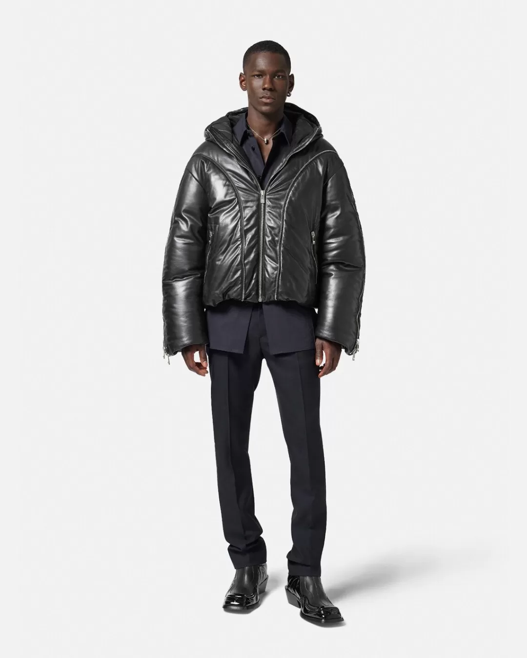 Leather Zip Puffer Jacket*Versace Hot