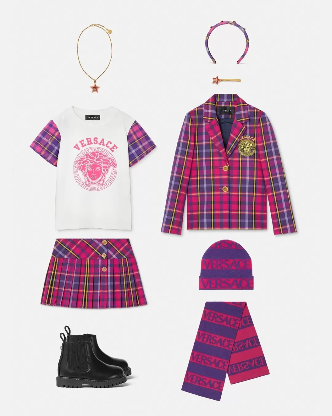 Medusa Tartan Kids T-Shirt*Versace Shop