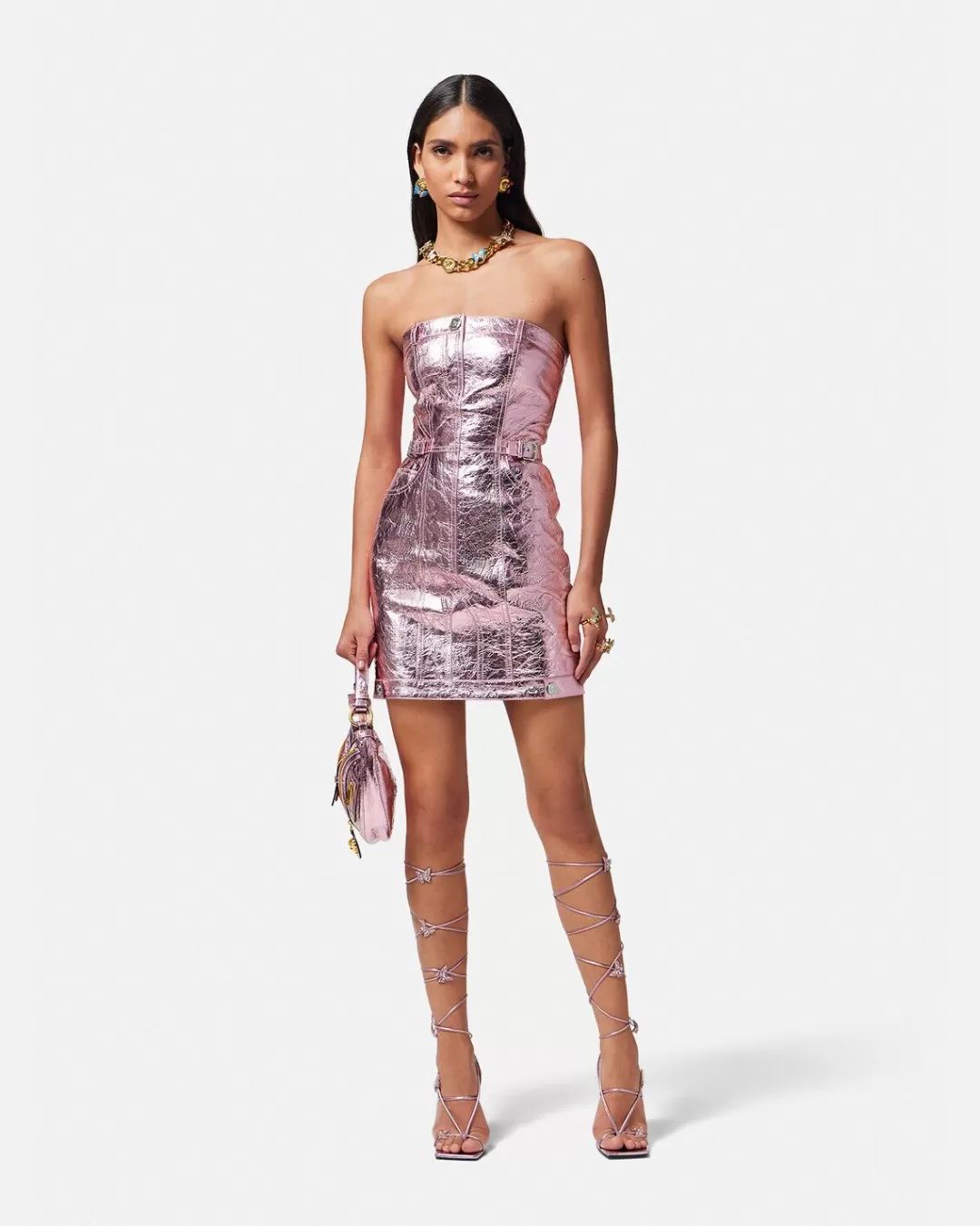 Metallic Leather Mini Dress*Versace Discount