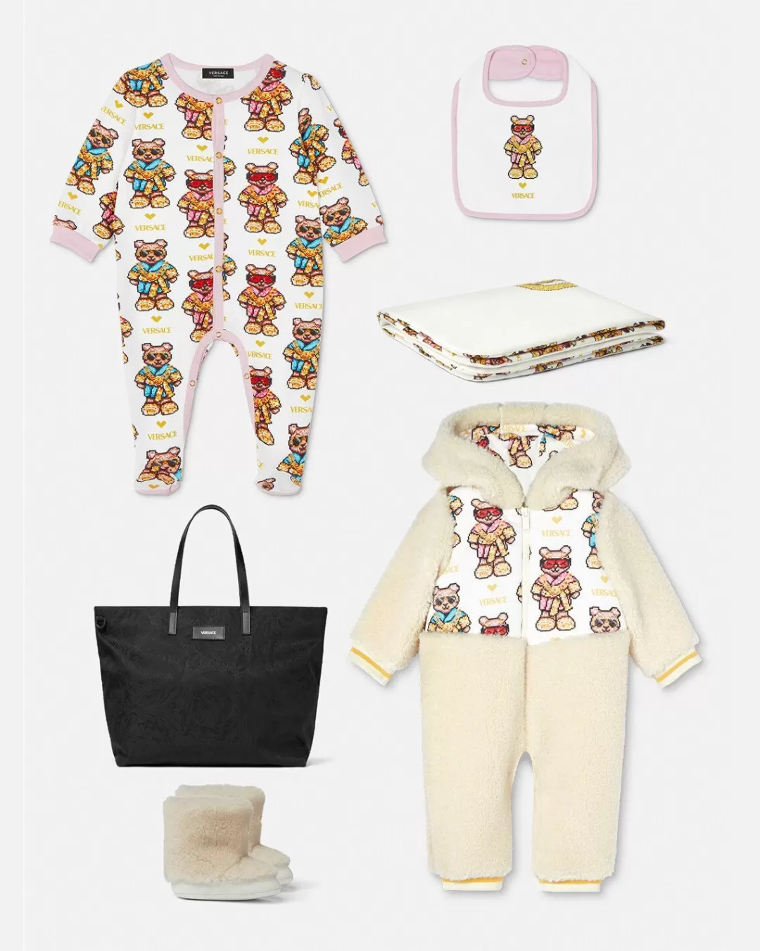 Pixel Teddy Baby Sleepsuit Set*Versace Hot