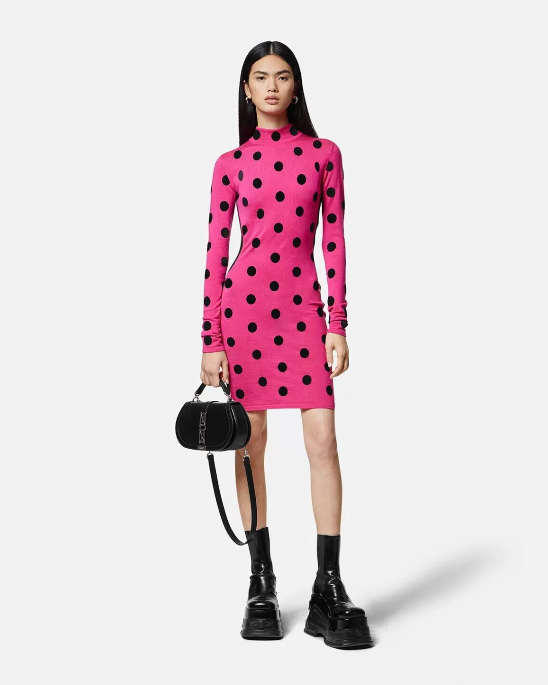 Polka Dot Turtleneck Knit Midi Dress*Versace Cheap