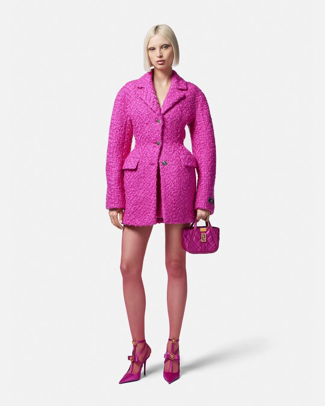 Rounded Hourglass Wool Boucle Coat*Versace Cheap