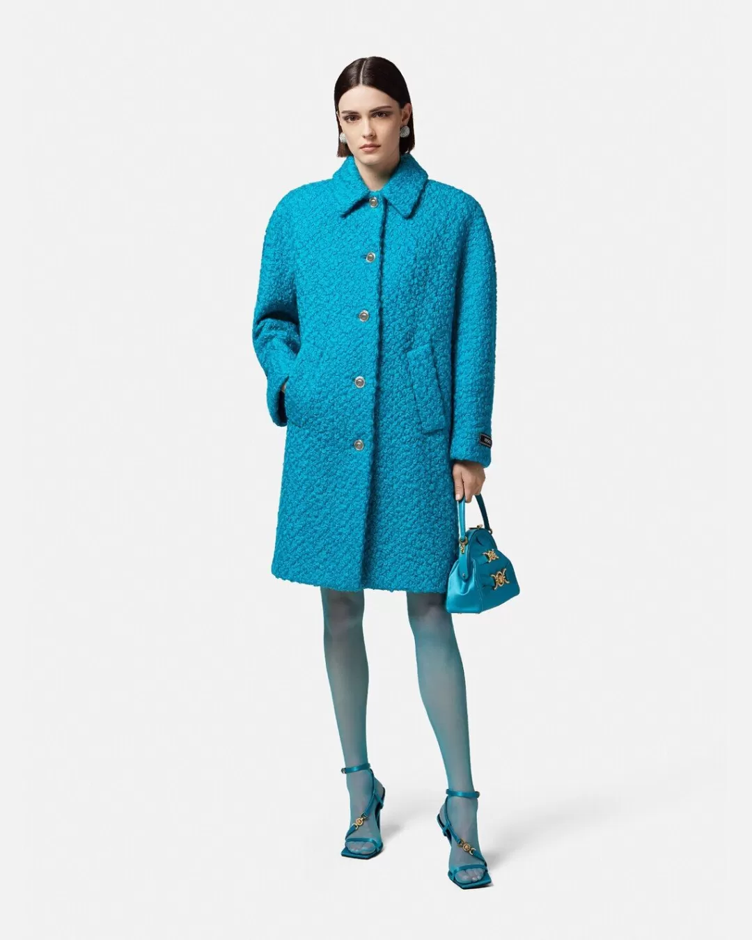 Rounded Wool Boucle Coat*Versace Outlet