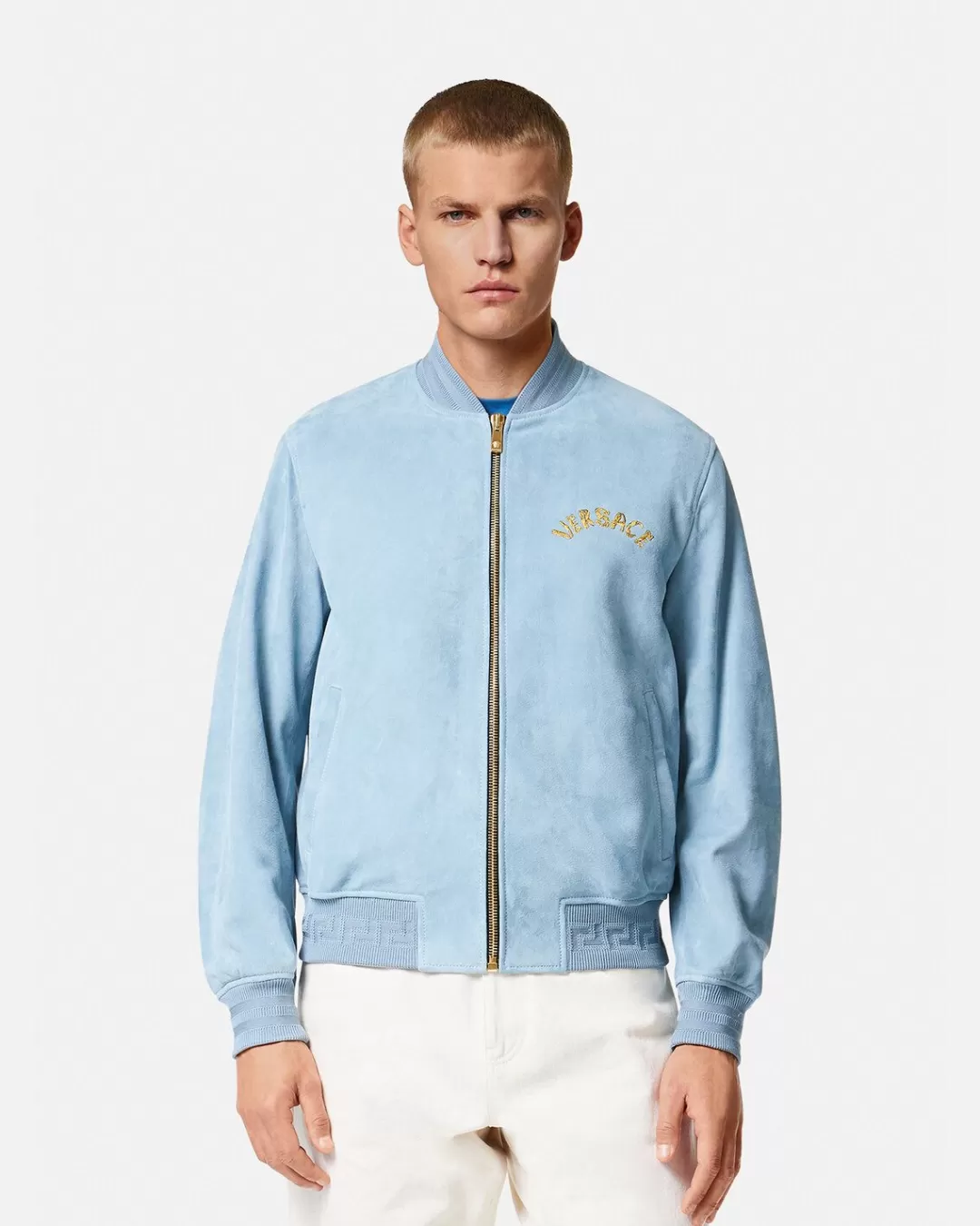 Seashell Baroque Logo Suede Jacket*Versace Discount