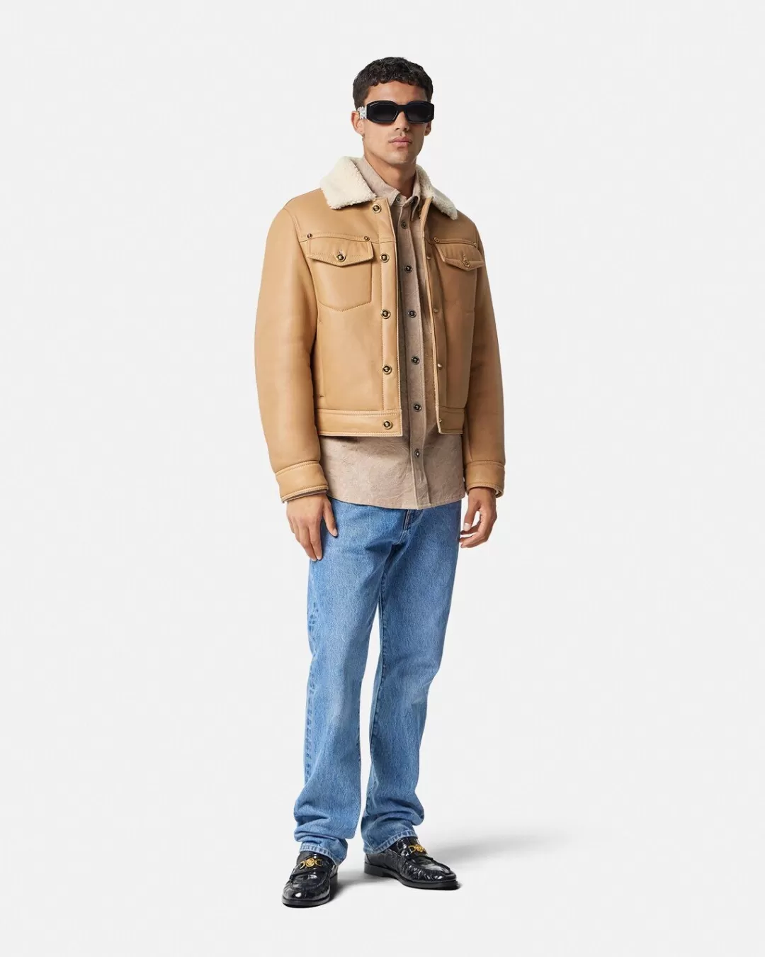 Shearling Leather Blouson Jacket*Versace Cheap