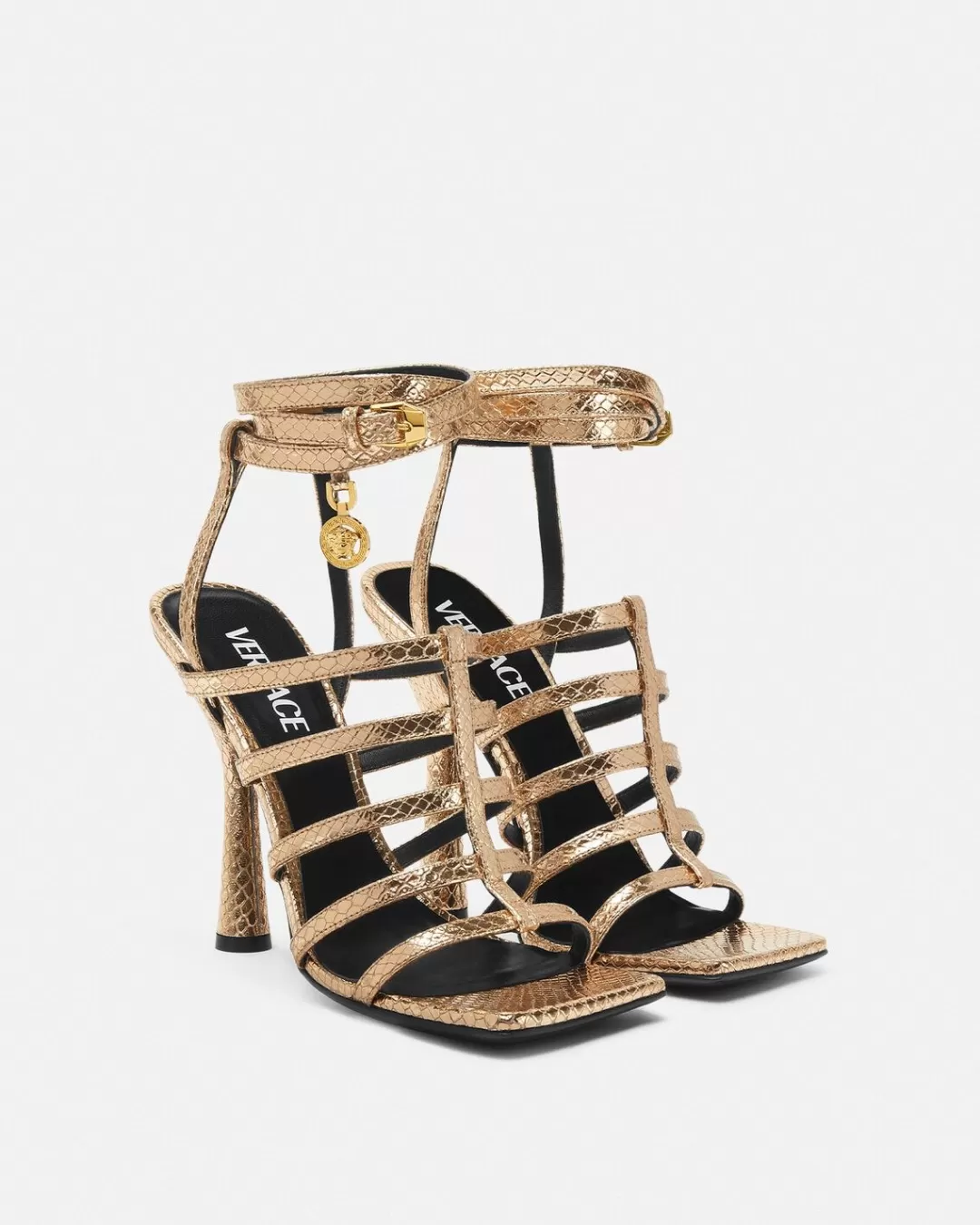 Snake-Effect Lycia Cage Sandals*Versace Clearance